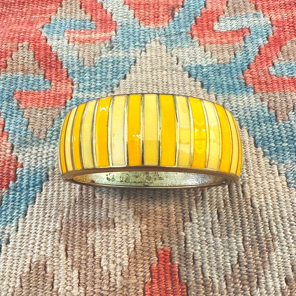 JCrew wide yellow striped bangle bracelet
